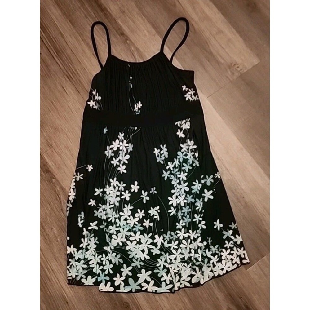 Wet Seal Babydoll Top Medium Spaghetti Straps Summer Black Floral Tunic Y2k